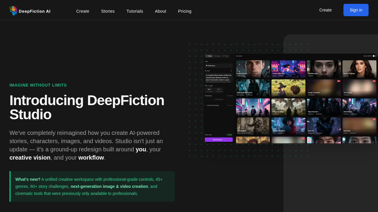 DeepFiction AI screenshot